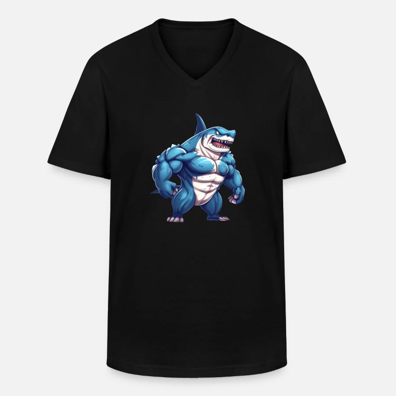 Bodybuilder Hai - Männer-T-Shirt mit V-Ausschnitt - Schwarz