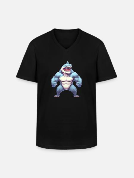 Bodybuilder Shark - Men's V-Neck T-Shirt - black