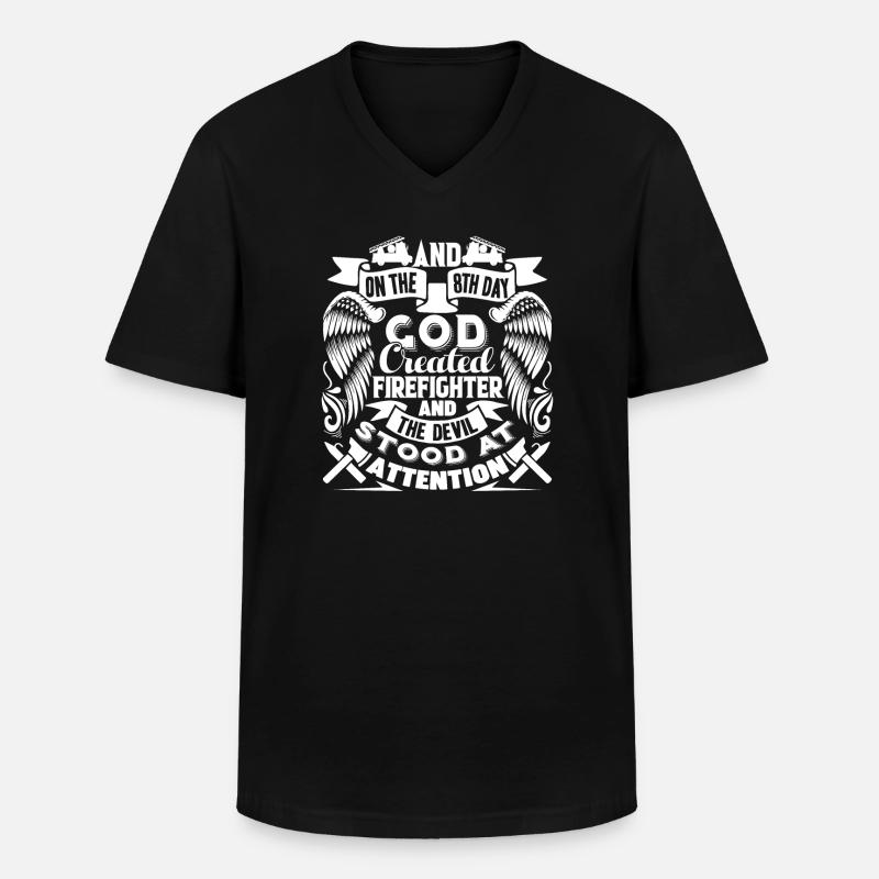 Firefighter God Created Firefighter - Men's V-Neck T-Shirt - black