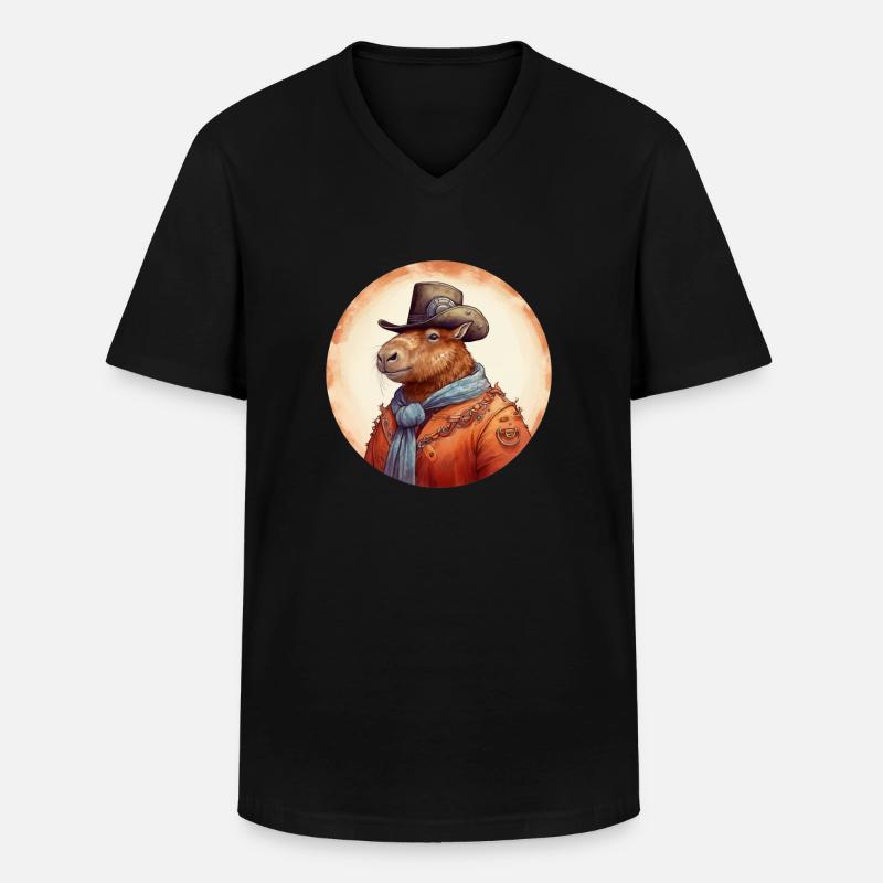 Capybara Cowboy - Männer-T-Shirt mit V-Ausschnitt - Schwarz