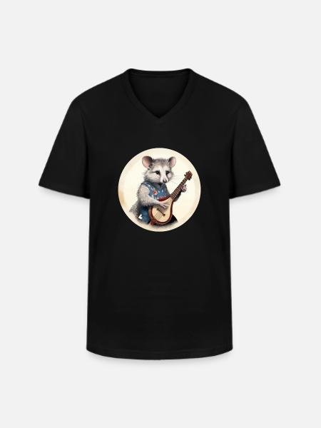 Opossum spielt Banjo - Männer-T-Shirt mit V-Ausschnitt - Schwarz