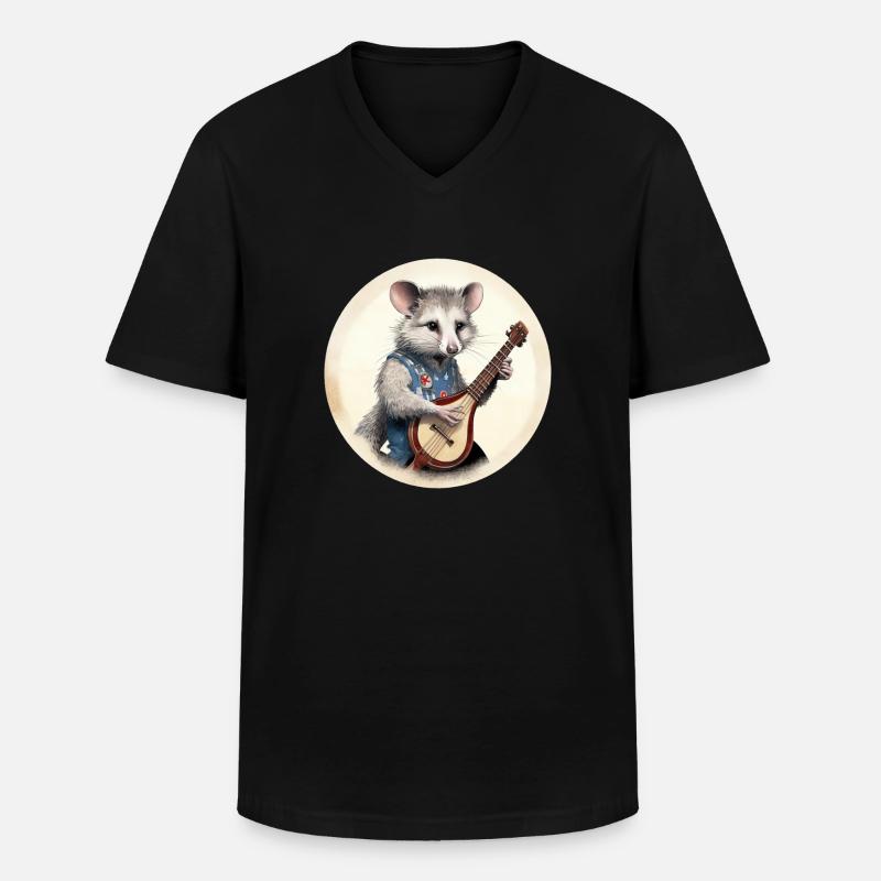 Opossum spielt Banjo - Männer-T-Shirt mit V-Ausschnitt - Schwarz