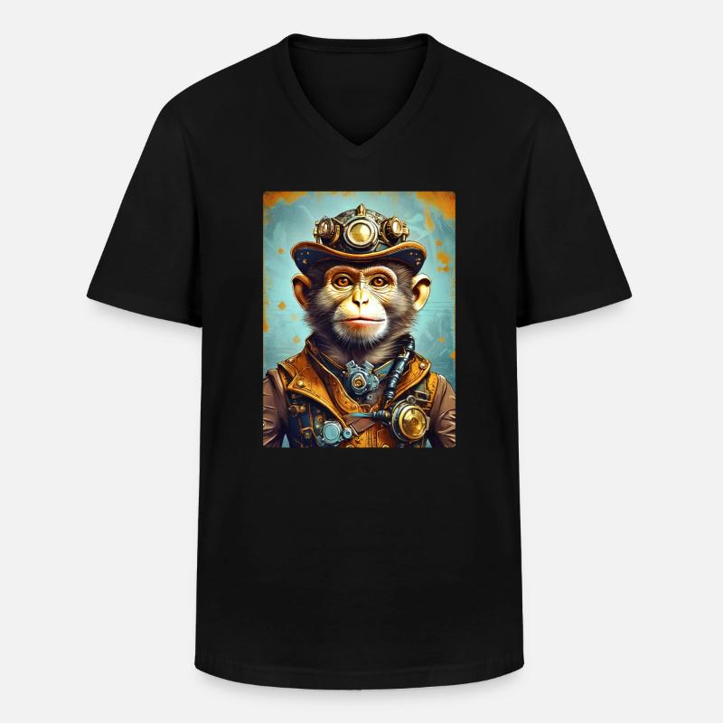 Steampunk Monkey 1.8 - Männer-T-Shirt mit V-Ausschnitt - Schwarz