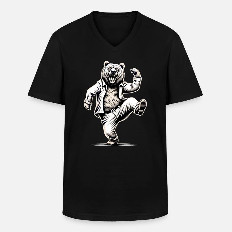 Witziger Bär Vater Papa Geschenk - Männer-T-Shirt mit V-Ausschnitt - Schwarz