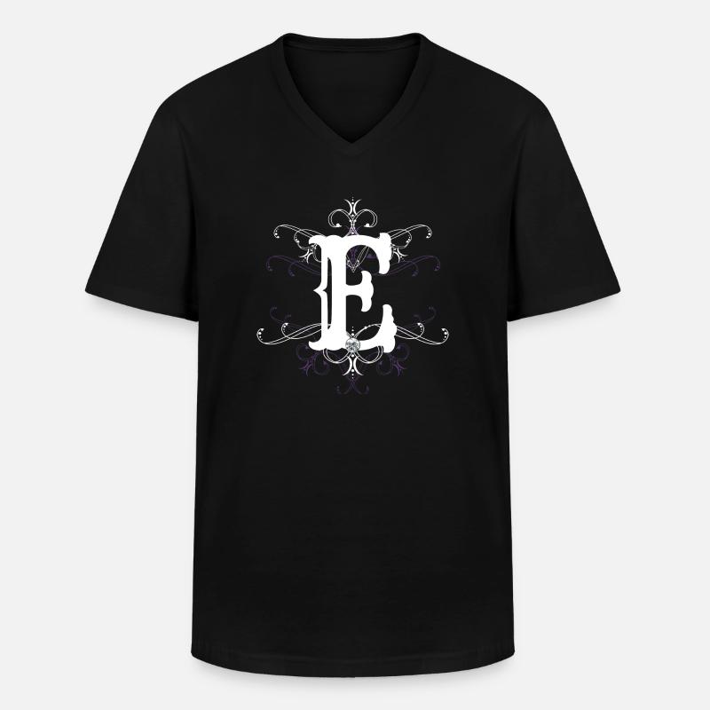 Lettre E (E) - T-shirt col V Homme - noir