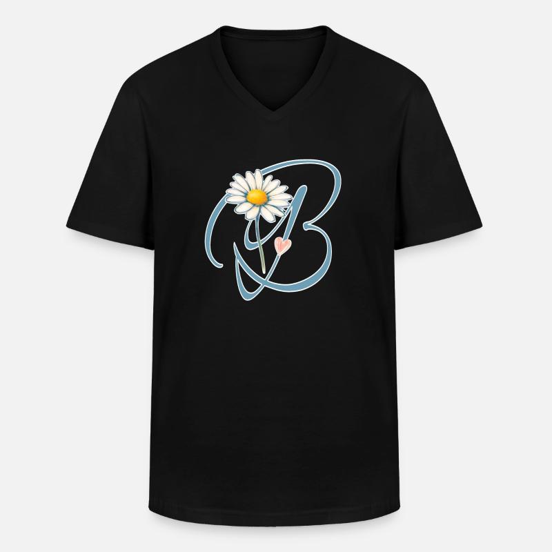 Buchstabe B Gänseblümchen Herz - Männer-T-Shirt mit V-Ausschnitt - Schwarz