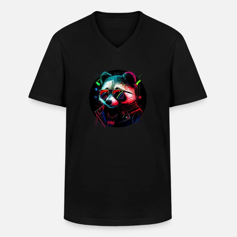 Cyber-Waschbär - Männer-T-Shirt mit V-Ausschnitt - Schwarz