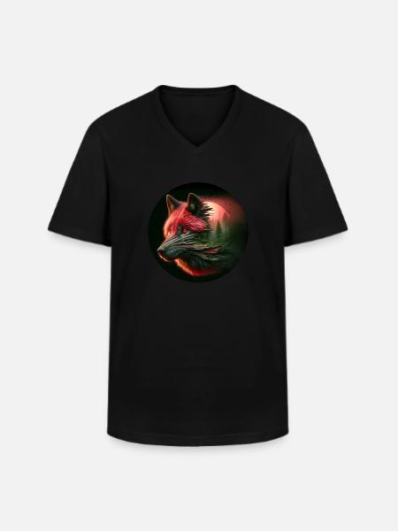 Loup au clair de lune - T-shirt col V Homme - noir