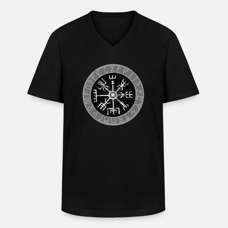 Weißer Wikinger Kompass Valhalla Vegvisir - Männer-T-Shirt mit V-Ausschnitt - Schwarz