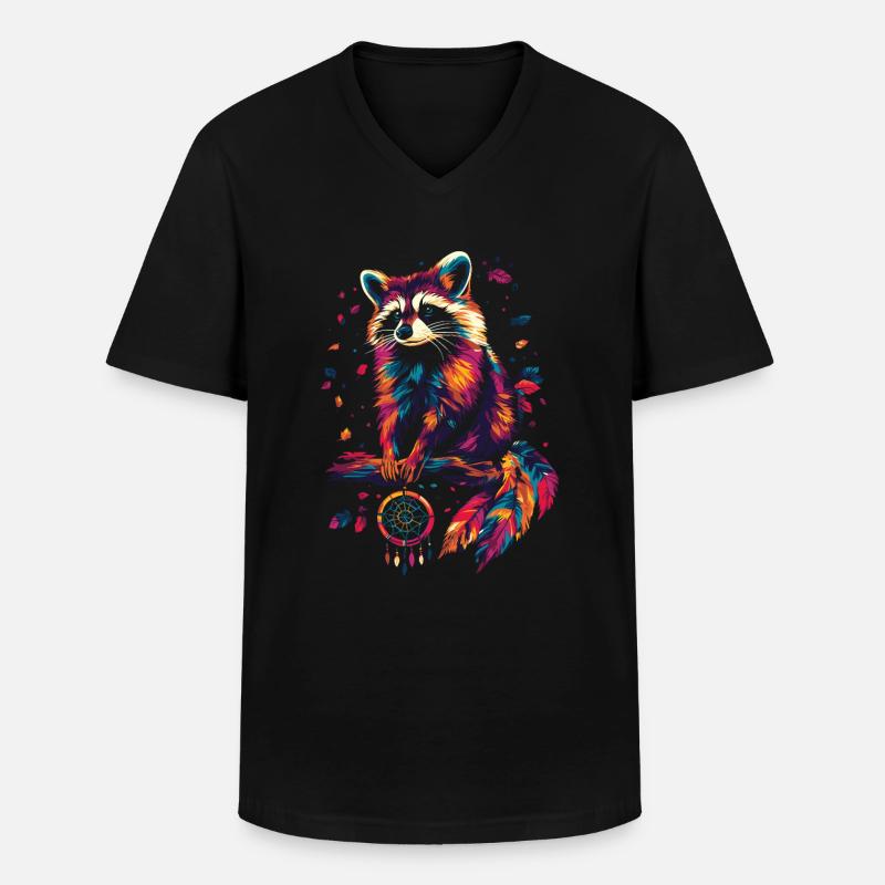 Waschbär mit Traumfänger - Männer-T-Shirt mit V-Ausschnitt - Schwarz