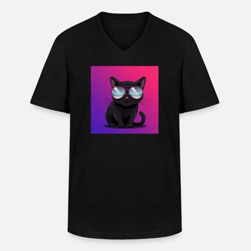Coole Katze mit Sonnenbrille - Männer-T-Shirt mit V-Ausschnitt - Schwarz