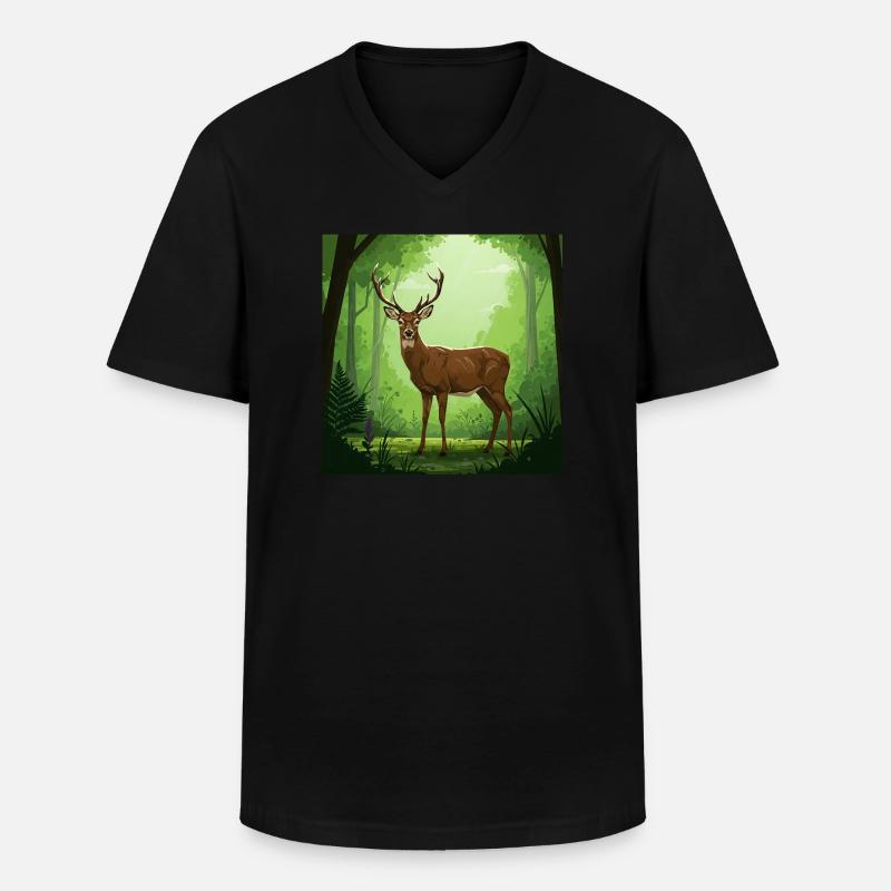 Hirsch - Naturschutz - Wald - Männer-T-Shirt mit V-Ausschnitt - Schwarz