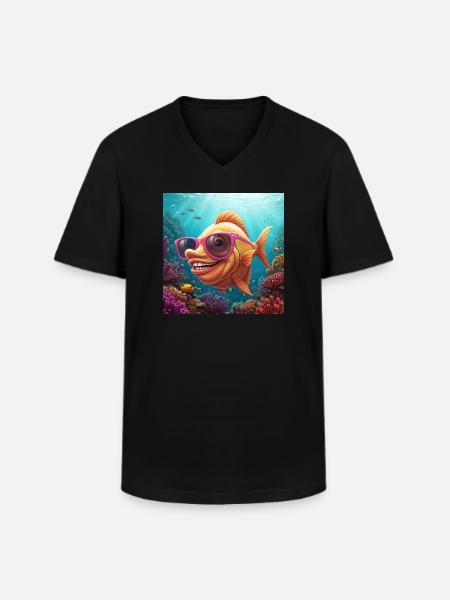 Fins Funny fish with sunglasses - Men's V-Neck T-Shirt - black
