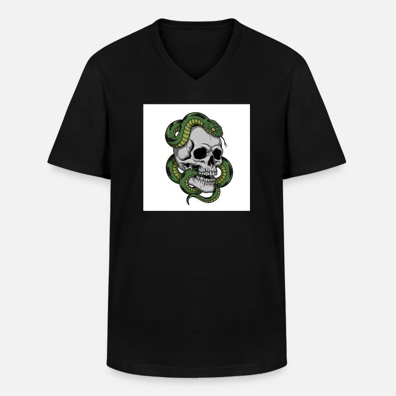 Schädel & Schlange – Symbol des Todes - Männer-T-Shirt mit V-Ausschnitt - Schwarz