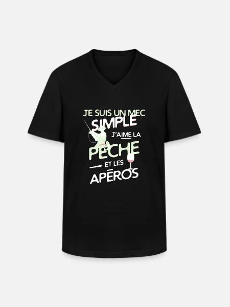 Pêche - un mec simple - T-shirt col V Homme - noir