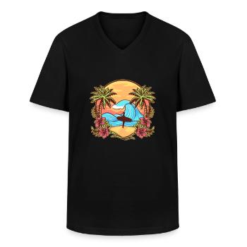 Hawaii Summer - T-shirt col V Homme - noir - Devant - AI Model Male 178 dark (178cm)