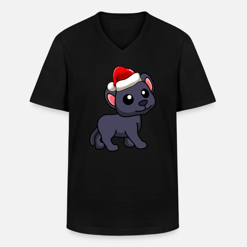 Panther Comic Weihnachten - Männer-T-Shirt mit V-Ausschnitt - Schwarz