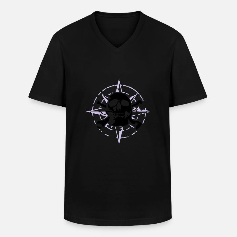 windrose_skull_02_d_3c - Männer-T-Shirt mit V-Ausschnitt - Schwarz
