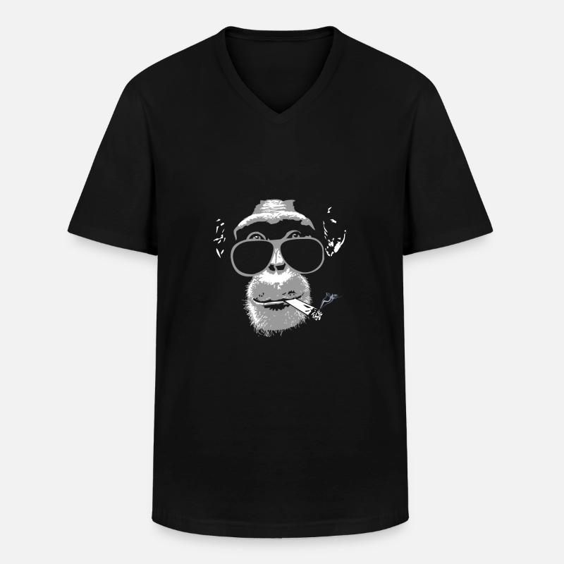 Chimpanzee with joint - Männer-T-Shirt mit V-Ausschnitt - Schwarz