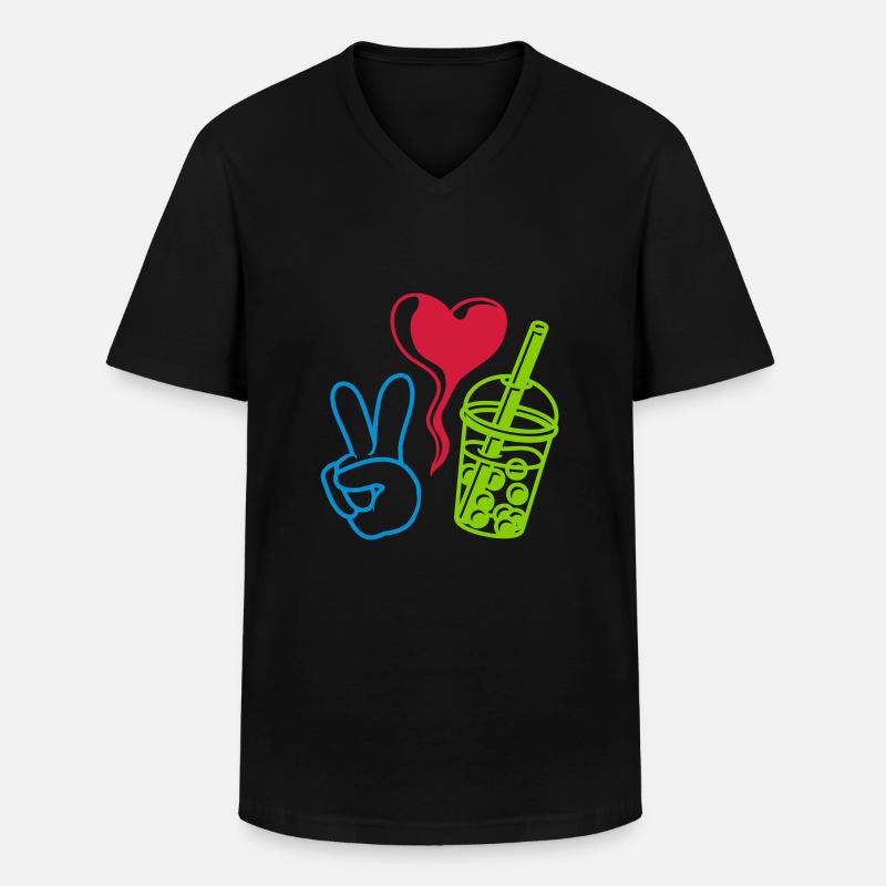Love Peace Bubble Tea - Männer-T-Shirt mit V-Ausschnitt - Schwarz