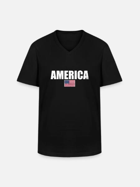 Amérique Drapeau américain États-Unis - T-shirt col V Homme - noir