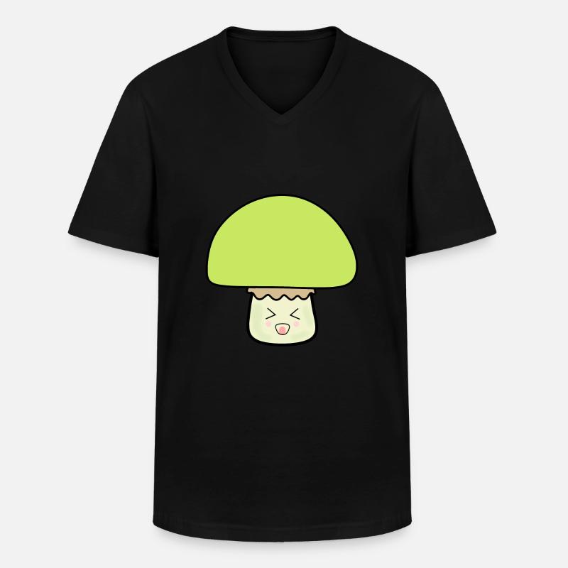 Champignon vert mignon avec visage - T-shirt col V Homme - noir