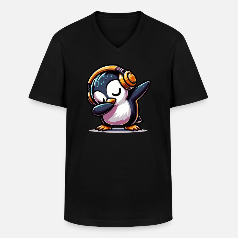 Dabbing Pinguin - Männer-T-Shirt mit V-Ausschnitt - Schwarz