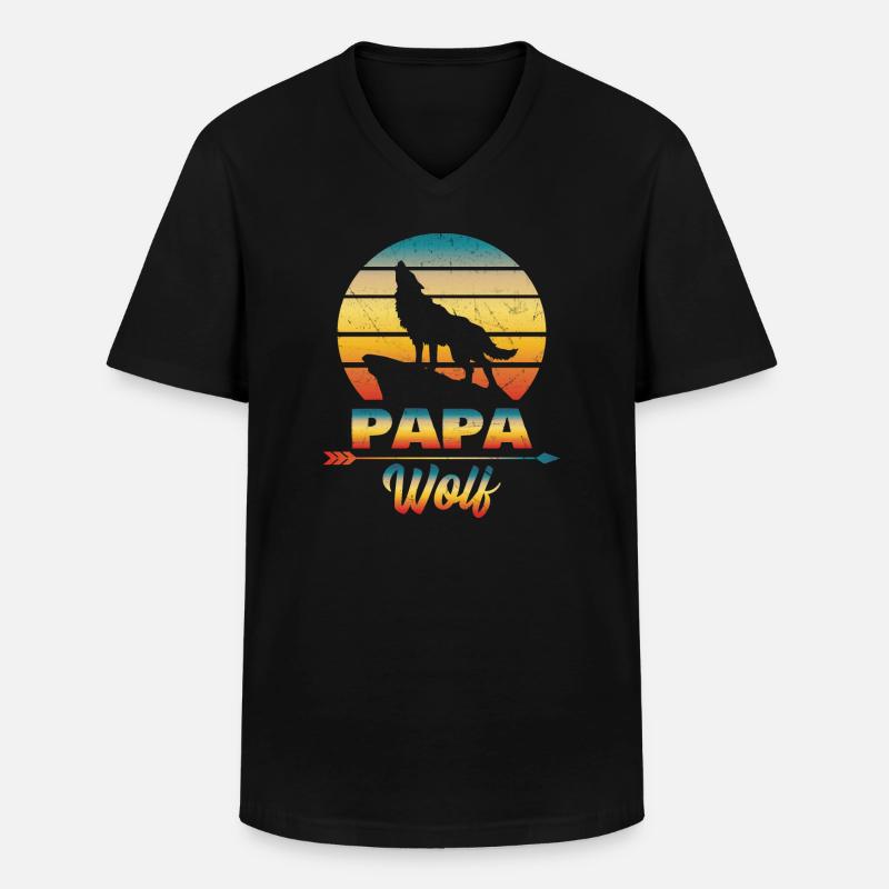 Papa Wolf - Männer-T-Shirt mit V-Ausschnitt - Schwarz