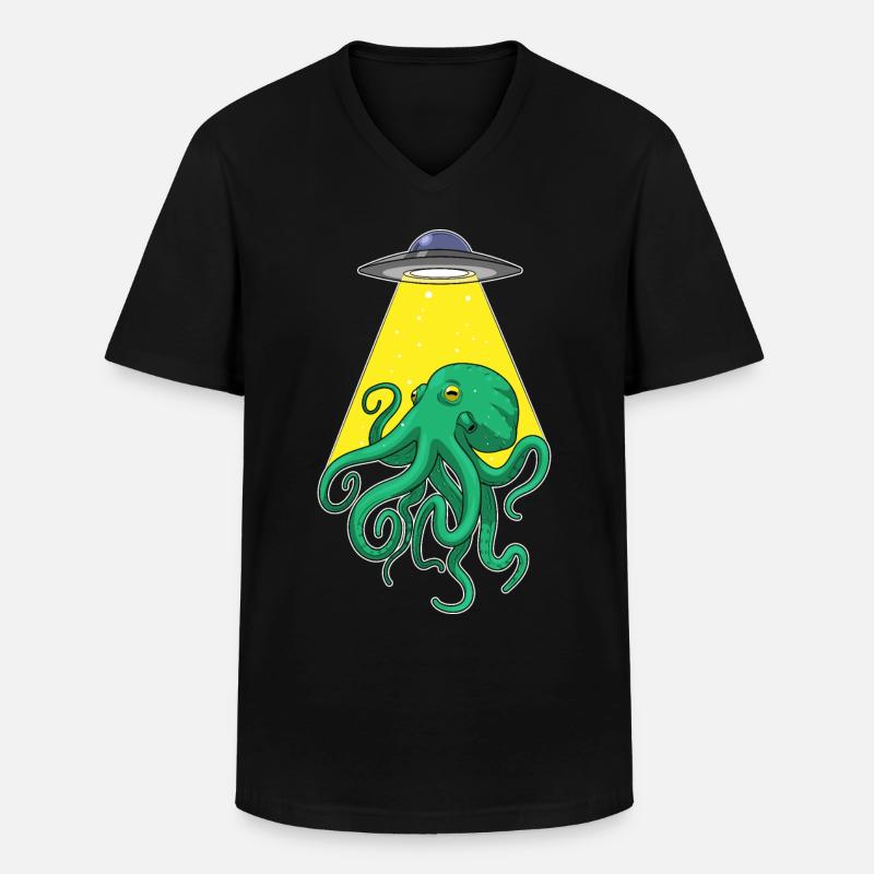 Octopus, Spaceship, Space - Men's V-Neck T-Shirt - black