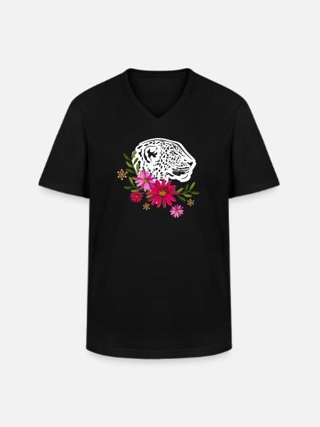 Leopard With Flowers - Men's V-Neck T-Shirt - black