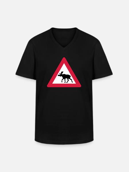 Warning Moose Sign - Men's V-Neck T-Shirt - black