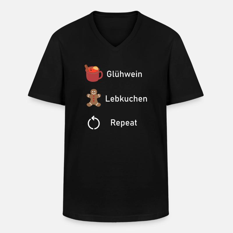MULLED WINE GINGERBREAD REPEAT - Men's V-Neck T-Shirt - black