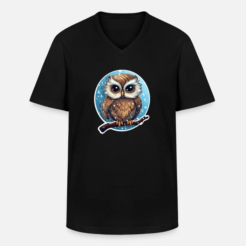 Winter süsse Eule - Männer-T-Shirt mit V-Ausschnitt - Schwarz