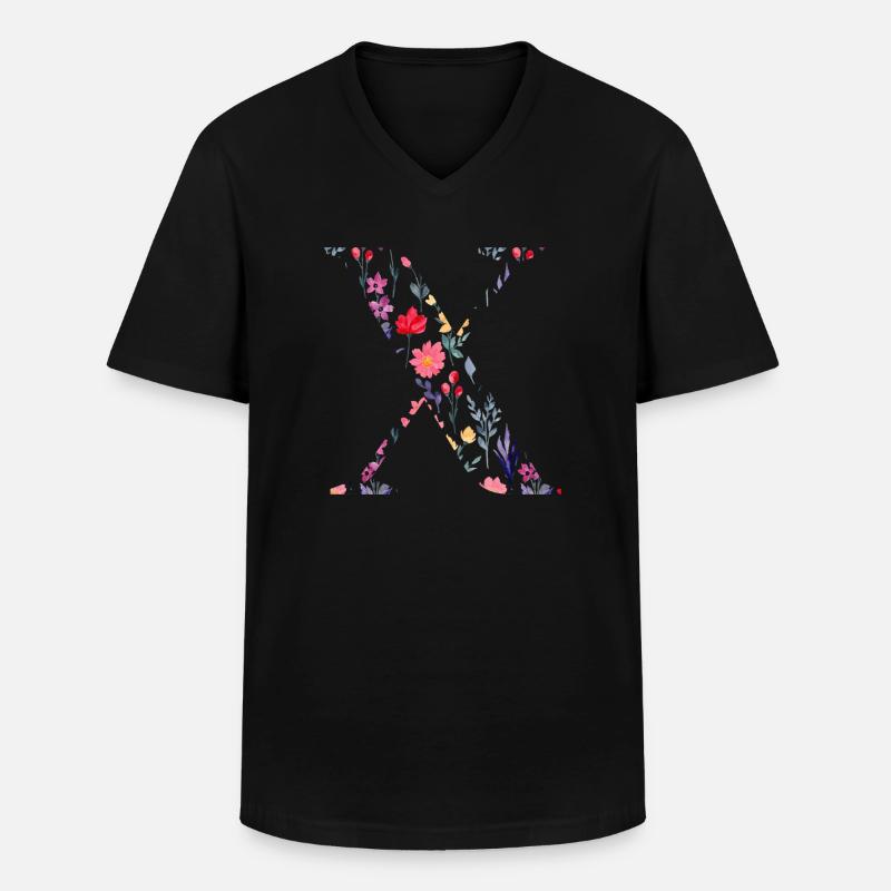 Personalisierter Blumenbuchstabe x - Geschenkidee - Männer-T-Shirt mit V-Ausschnitt - Schwarz