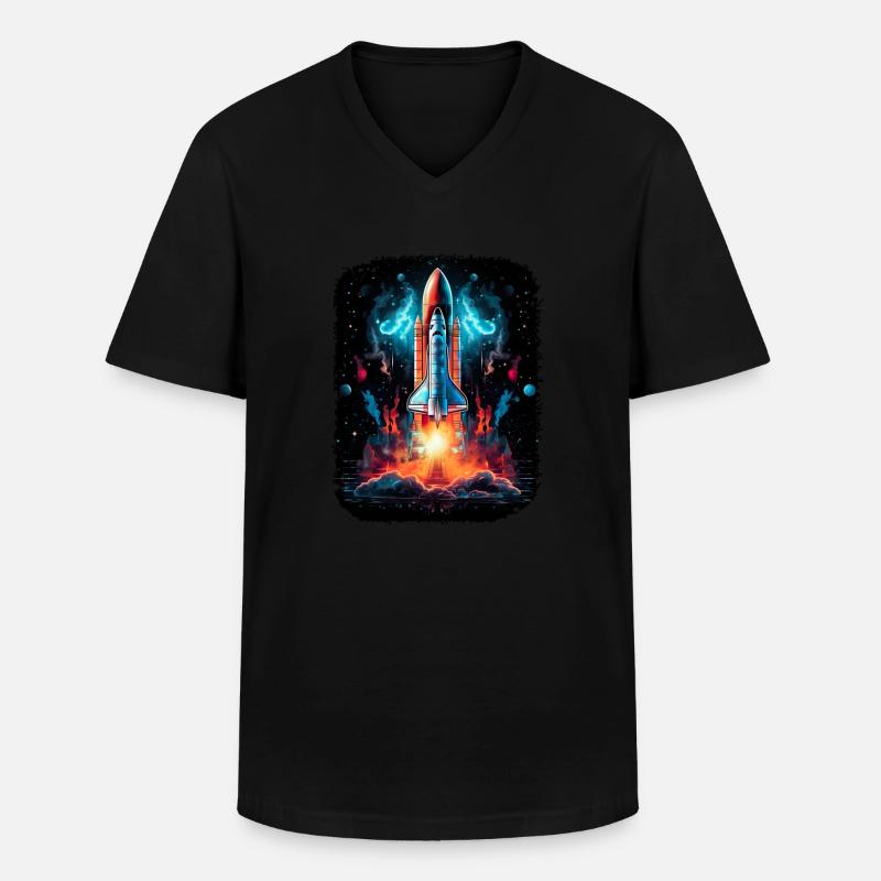 Raumschiff-Start Raketenschiff - Männer-T-Shirt mit V-Ausschnitt - Schwarz