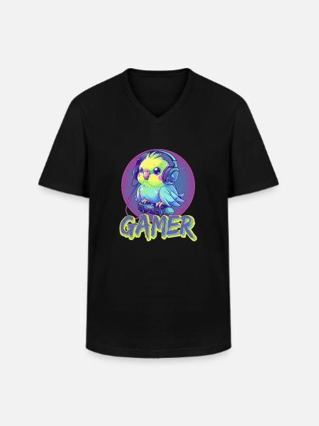Gaming Budgie Gamer Bird Videospil - Klassisk herre T-shirt med V-udskæring - sort