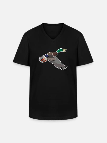 Motif colvert - T-shirt col V Homme - noir