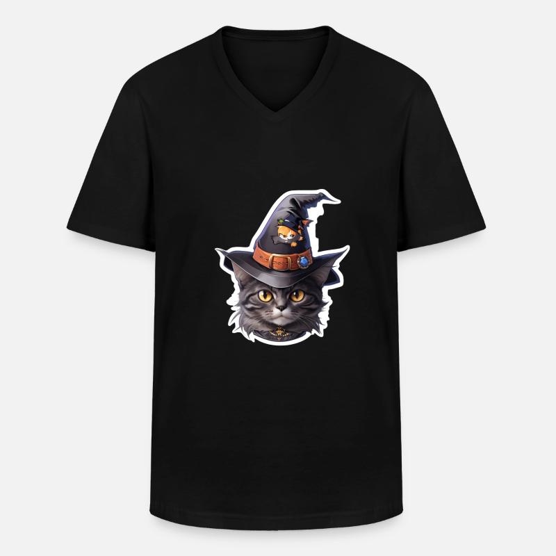 Halloween Katze - Männer-T-Shirt mit V-Ausschnitt - Schwarz