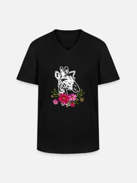 Giraffe With Flowers - Men's V-Neck T-Shirt - black