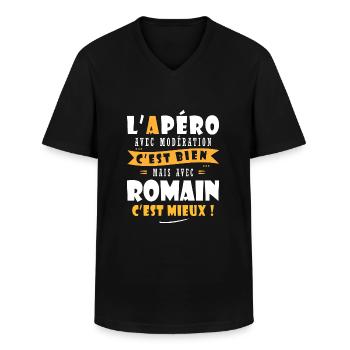 Romain Apero T shirt Humour personnalisé romain - T-shirt col V Homme - noir - Devant - AI Model Male 178 dark (178cm)