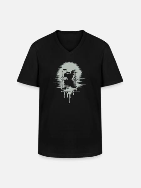 Drumset Silhouette Drums with Reflection - Men's V-Neck T-Shirt - black