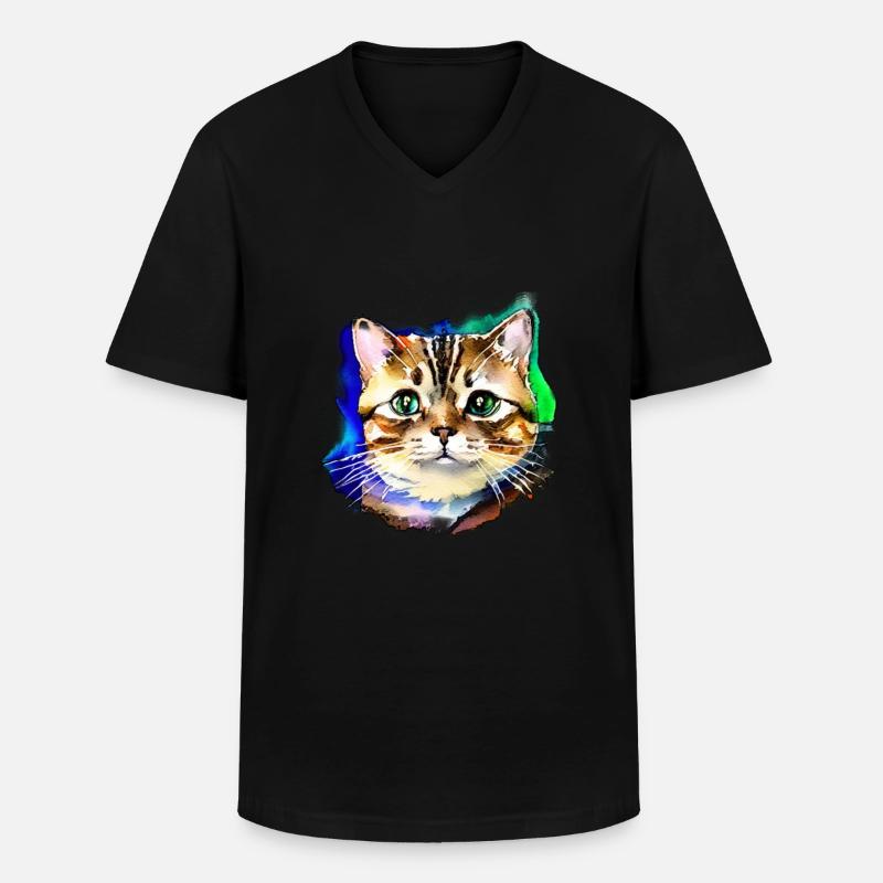 Katzengesicht 3 - Männer-T-Shirt mit V-Ausschnitt - Schwarz