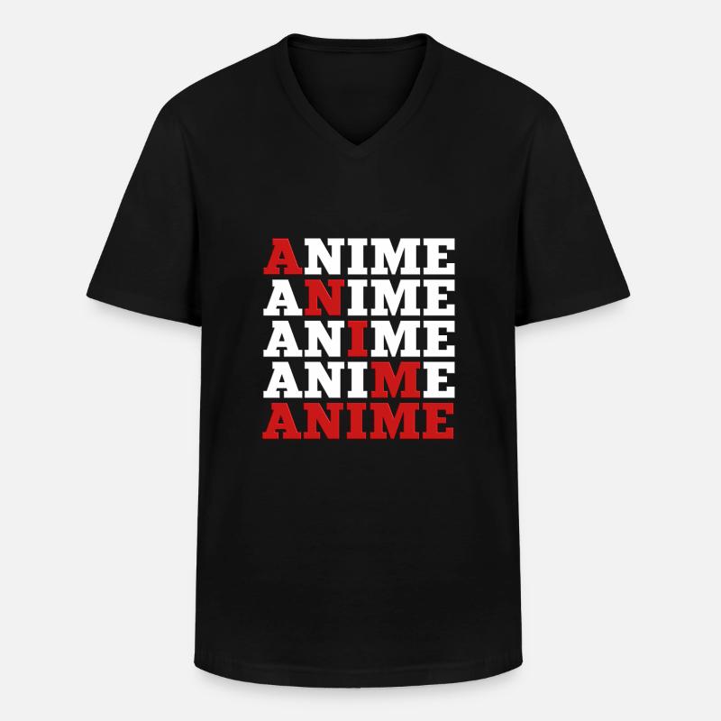 Anime - Männer-T-Shirt mit V-Ausschnitt - Schwarz
