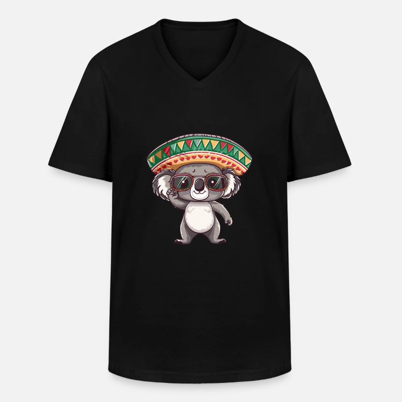 Koala Comic Lustig Sombrero - Männer-T-Shirt mit V-Ausschnitt - Schwarz