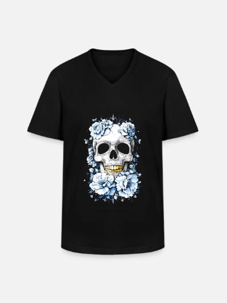 Skull gold - Men's V-Neck T-Shirt - black
