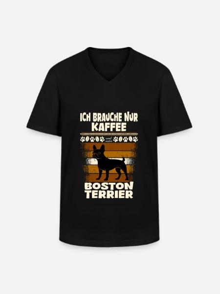 Café Boston Terrier - T-shirt col V Homme - noir