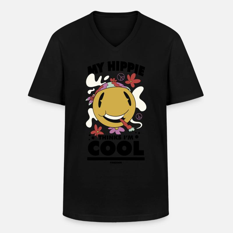 lustiger Hippie - Männer-T-Shirt mit V-Ausschnitt - Schwarz