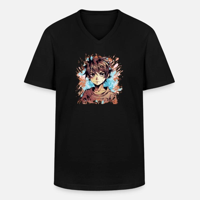Anime Boy - Männer-T-Shirt mit V-Ausschnitt - Schwarz