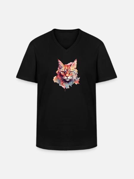 Katze - Männer-T-Shirt mit V-Ausschnitt - Schwarz