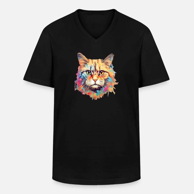 Katze - Männer-T-Shirt mit V-Ausschnitt - Schwarz